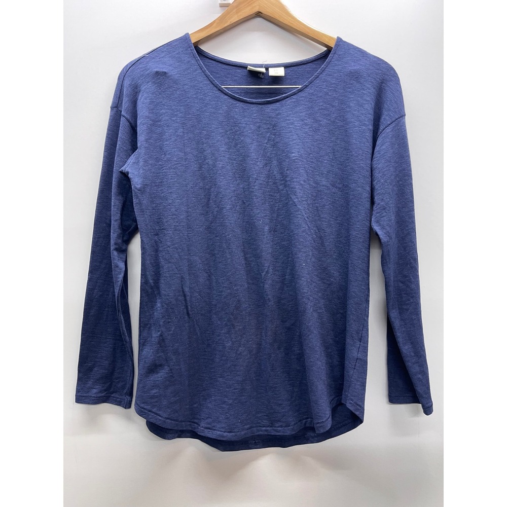 Lucy & Laurel Womens Blue Heathered Slub Knit Long Sleeve Scoop Neck Top Size S